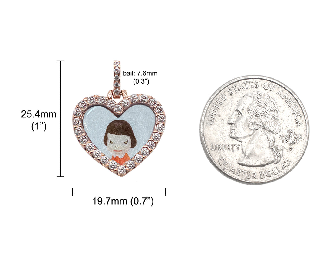 Photo Pendant | Mini Heart Design with Natural Diamonds (with 10K, 14K, & Color Options)