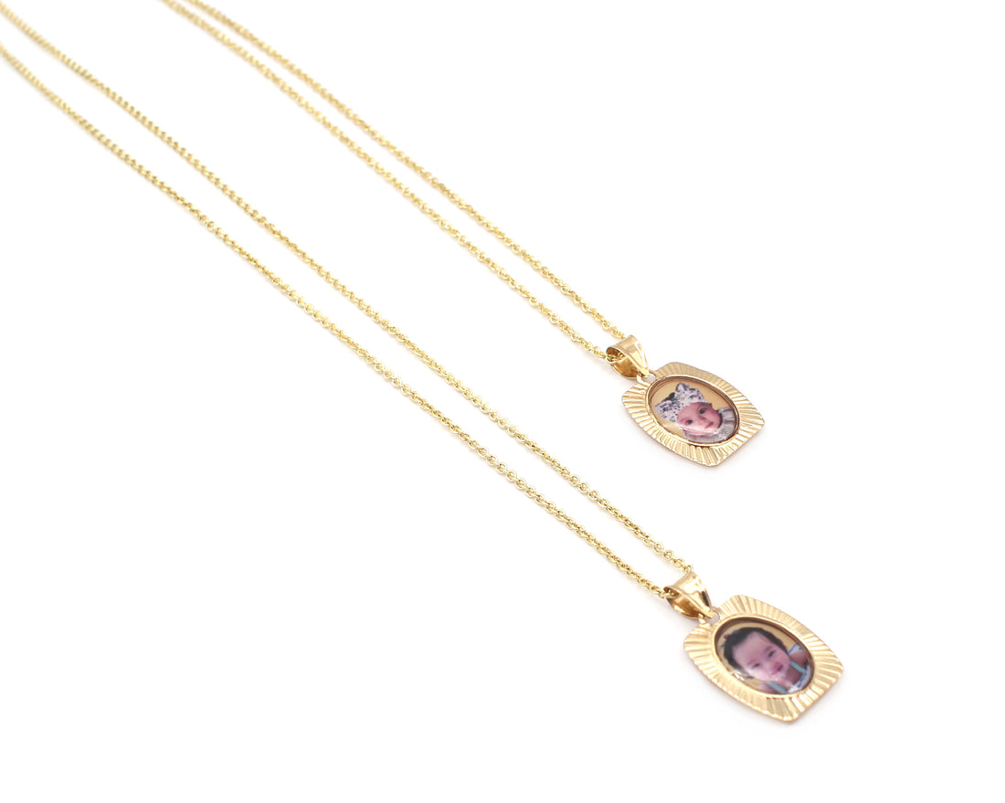 Photo Pendant | Dainty Rectangular Diamond Cut • With Chain Options • 14K Solid Gold