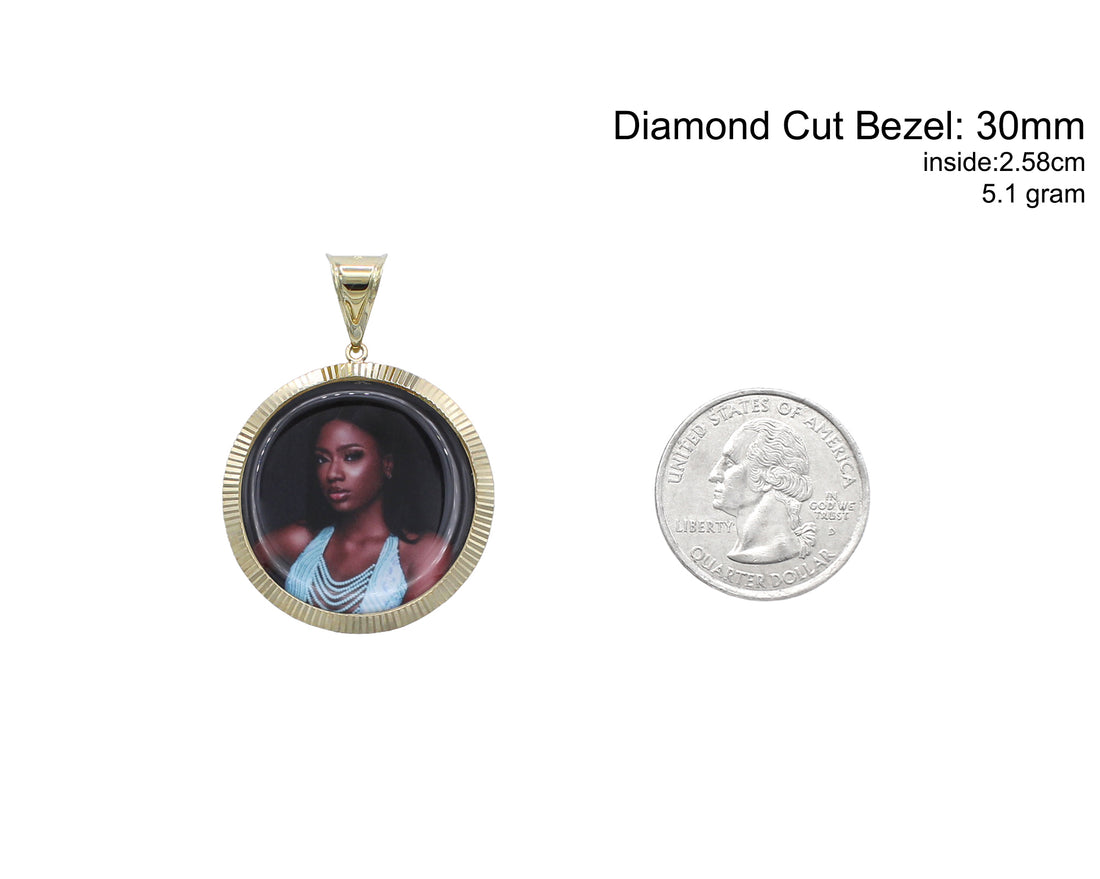 Photo Pendant | Fluted Bezel Design • Lightweight • 14K Solid Gold