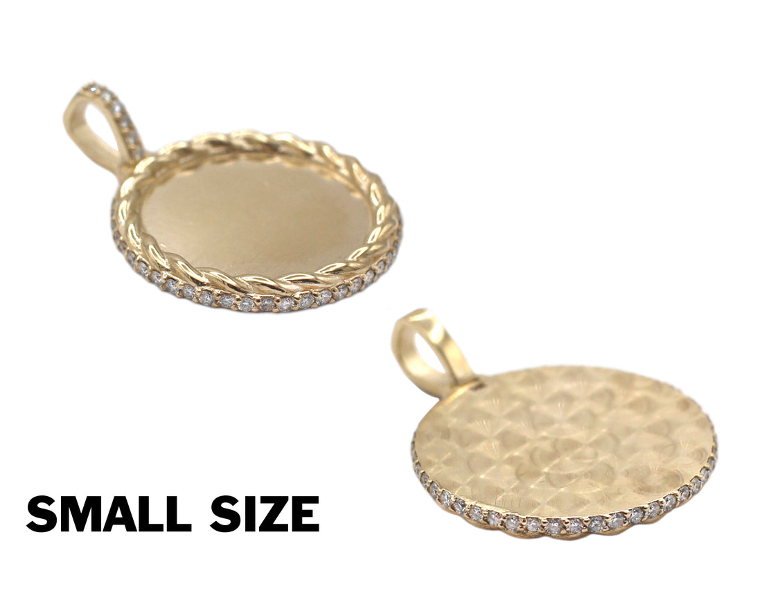 Photo Pendant | Unique Rope Design with Natural Diamonds All Around (with Color & Size Options) • 14K Solid Gold