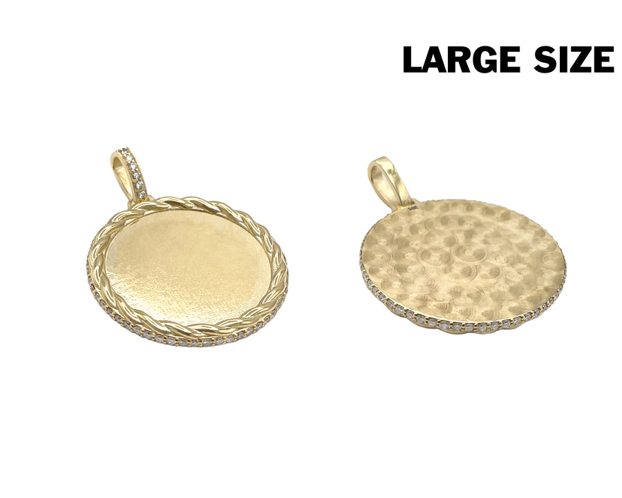 Photo Pendant | Unique Rope Design with Natural Diamonds All Around (with Color & Size Options) • 14K Solid Gold