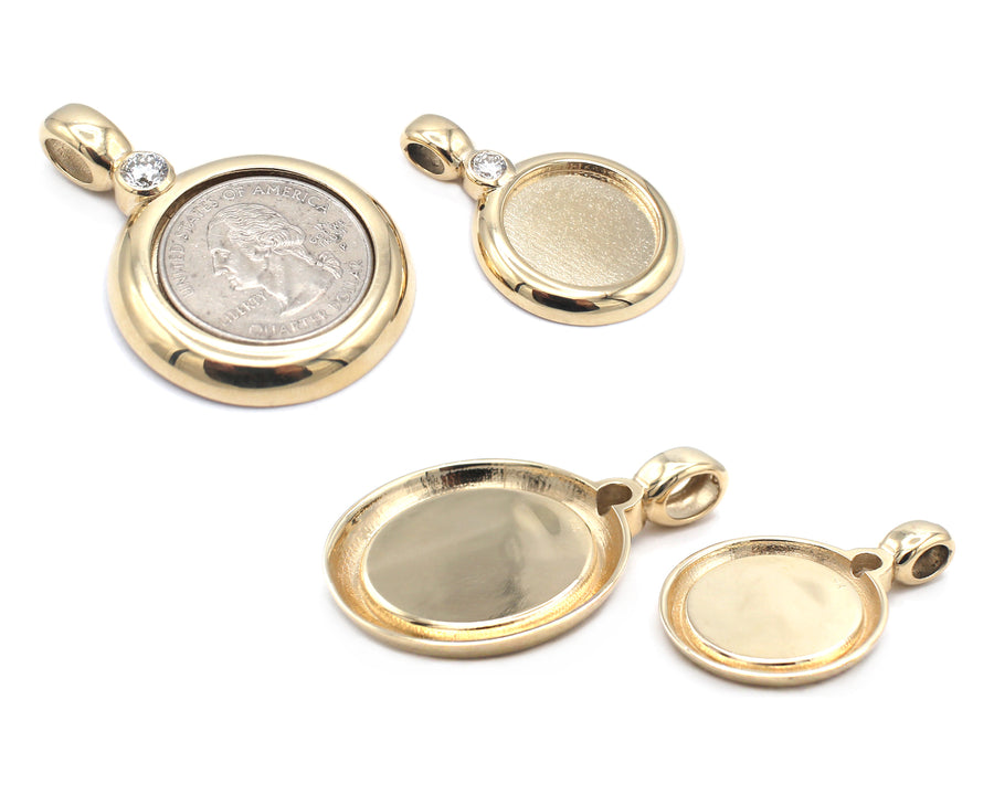 Photo Pendant | Thick Circle Design • Single Natural Diamond (with Color & Size Options) • 14K Solid Gold