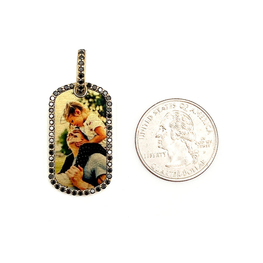 Photo Pendant | Dog Tag with Natural Diamonds • 10K, 14K and Color Options