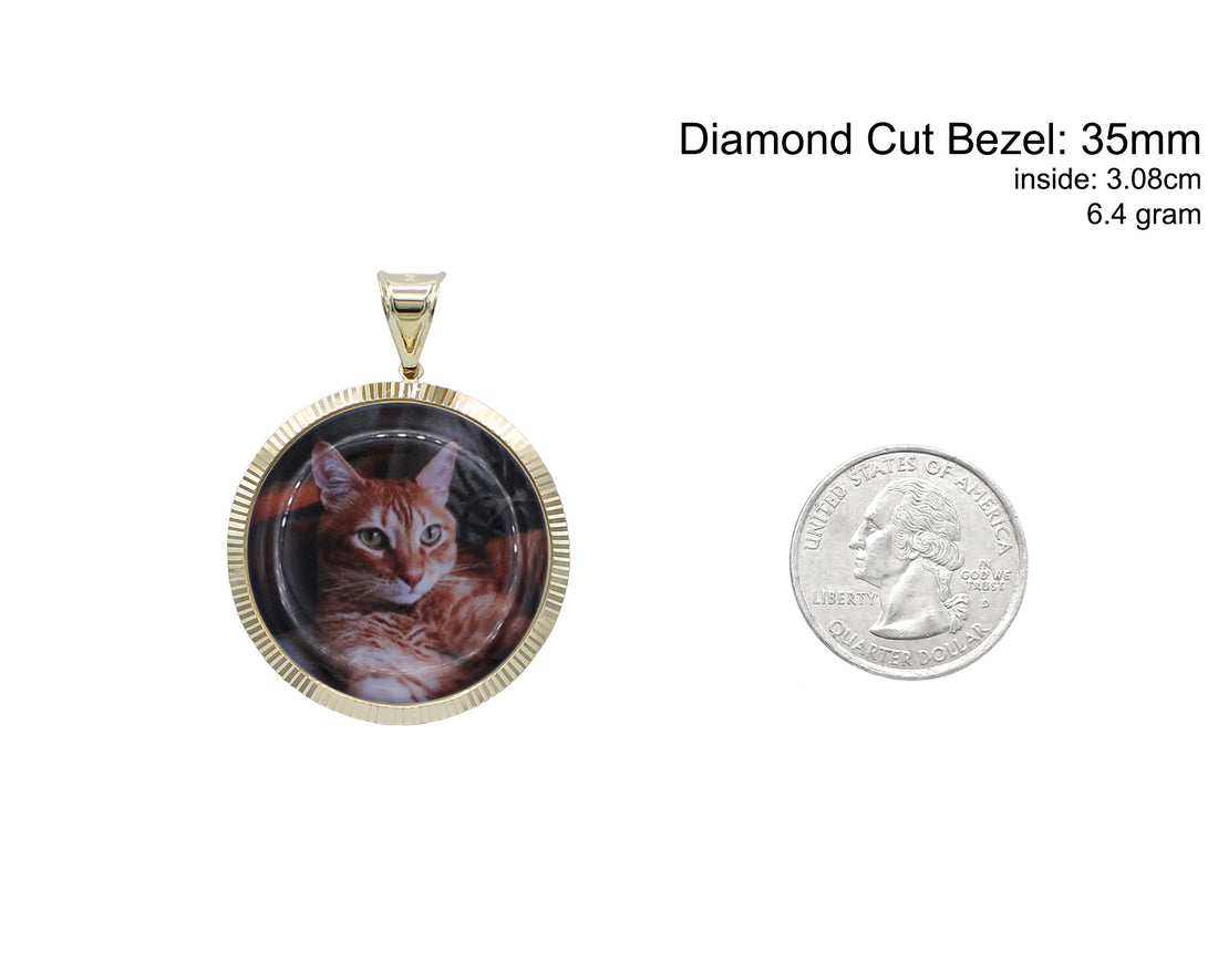 Photo Pendant | Fluted Bezel Design • Lightweight • 14K Solid Gold