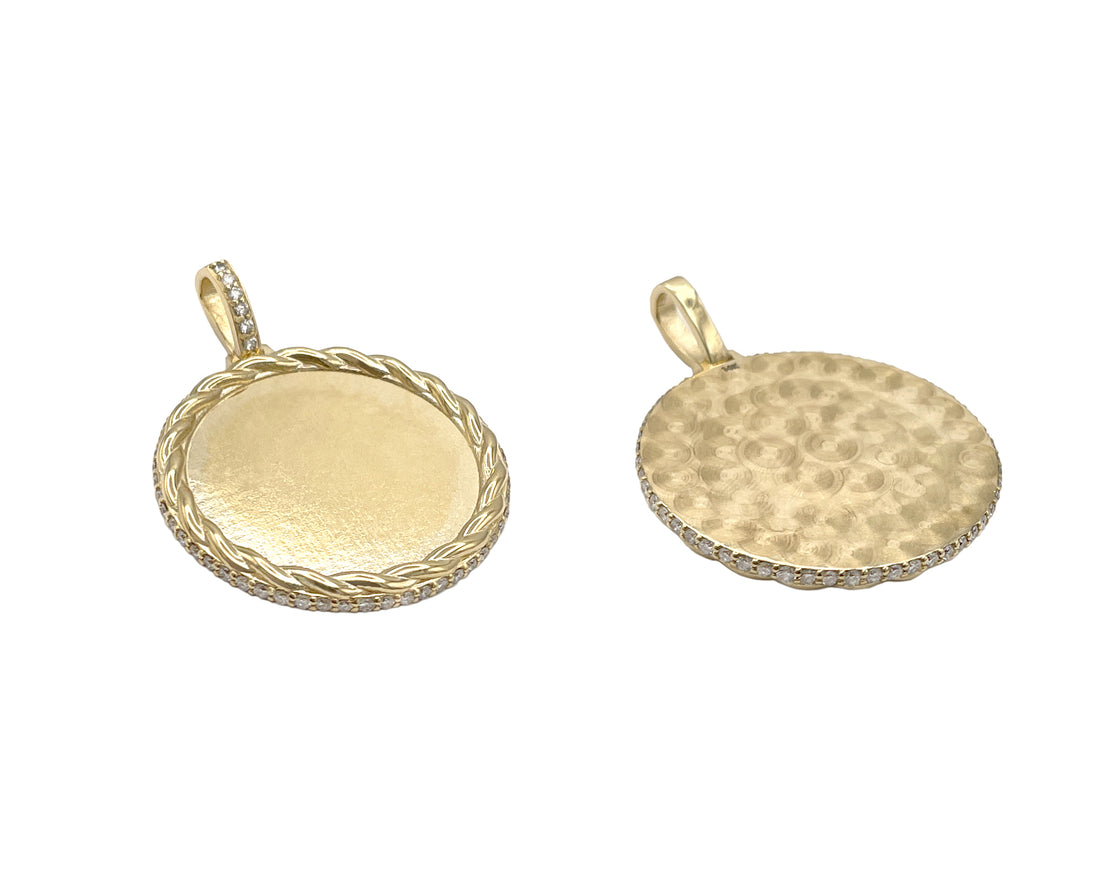 Photo Pendant | Unique Rope Design with Natural Diamonds All Around (with Color & Size Options) • 14K Solid Gold