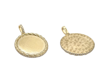 Photo Pendant | Unique Rope Design with Natural Diamonds All Around (with Color & Size Options) • 14K Solid Gold