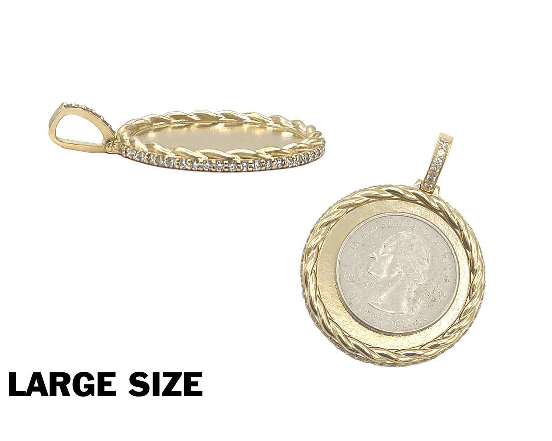 Photo Pendant | Unique Rope Design with Natural Diamonds All Around (with Color & Size Options) • 14K Solid Gold