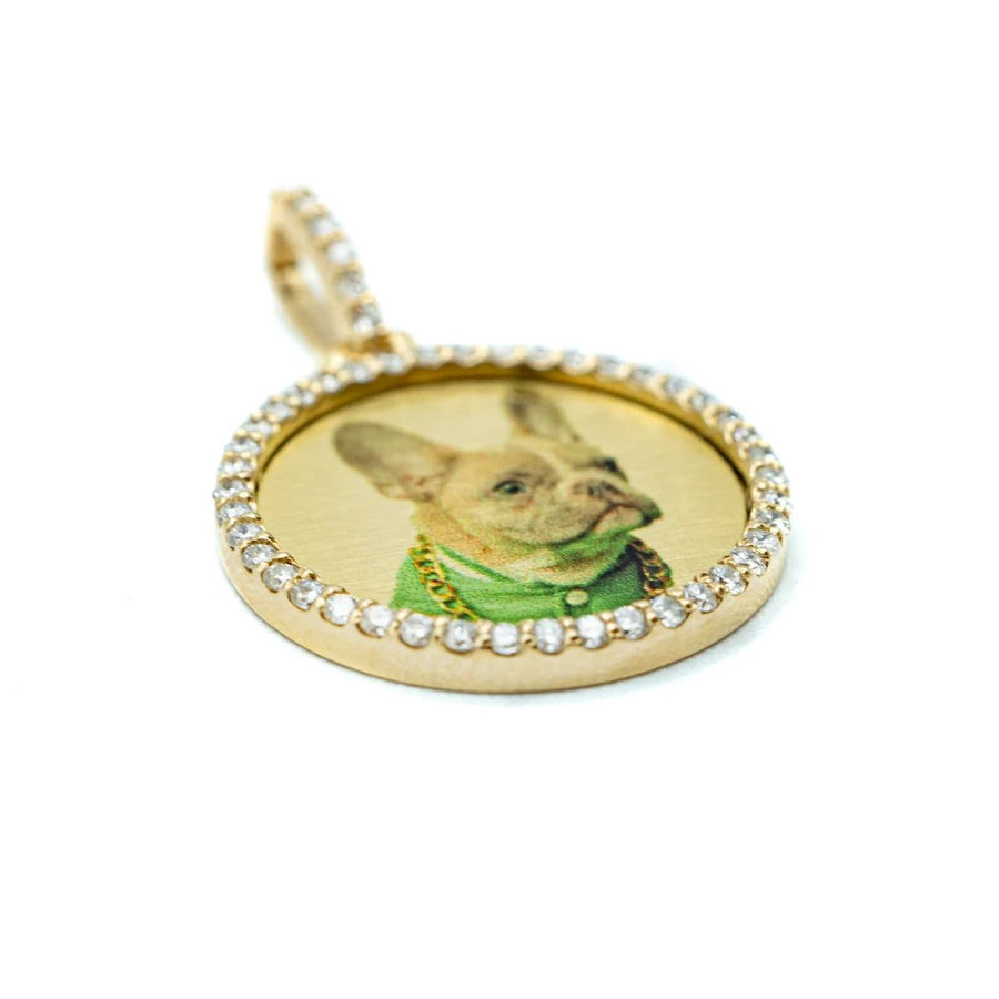 Photo Pendant | 20mm Small Round Design with Natural Diamonds • 14K Solid Gold