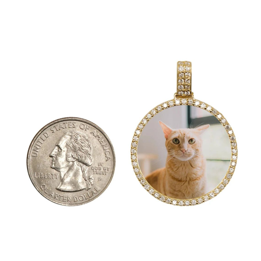 Photo Pendant | 30mm Lightweight 2-Row Bail • Round Design with Diamonds/Black Dia/Moissanite • 14K Solid Gold