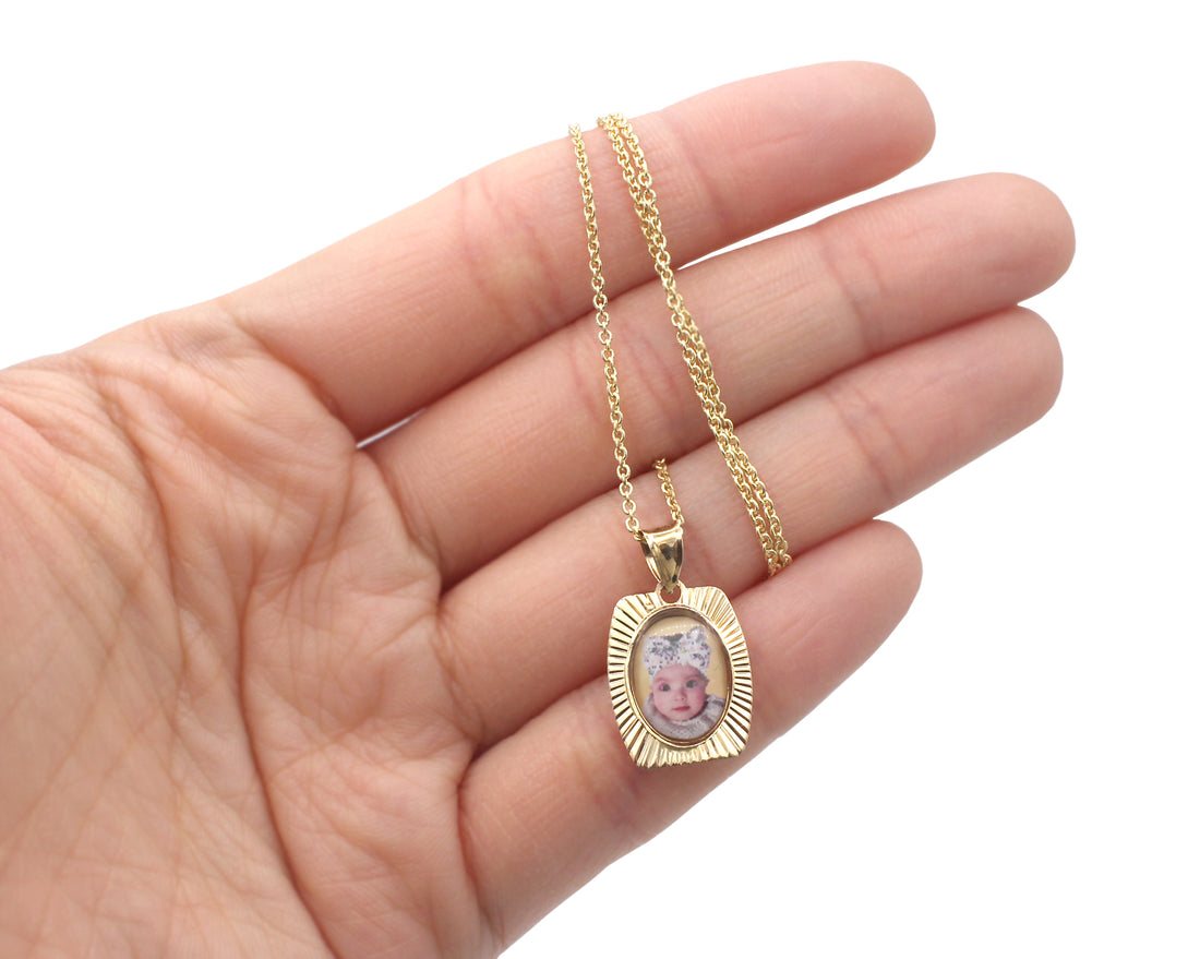 Photo Pendant | Dainty Rectangular Diamond Cut • With Chain Options • 14K Solid Gold