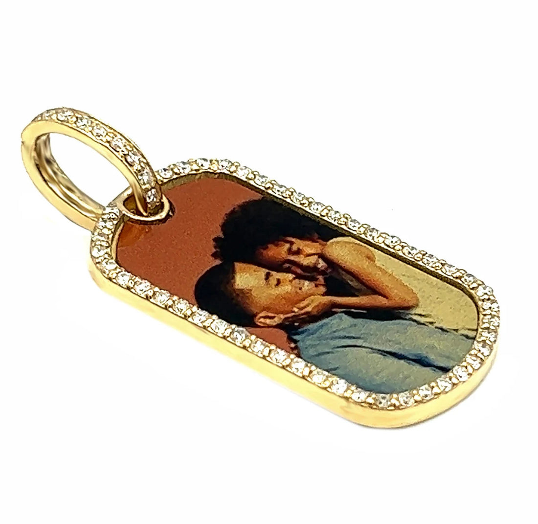 Photo Pendant | Dog Tag with Natural Diamonds • 10K, 14K and Color Options