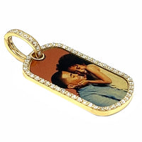 Photo Pendant | Dog Tag with Natural Diamonds • 10K, 14K and Color Options