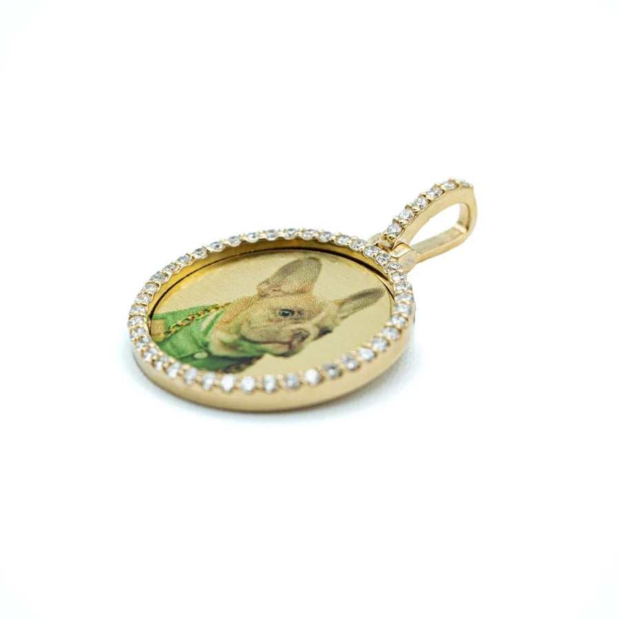 Photo Pendant | 20mm Small Round Design with Natural Diamonds • 14K Solid Gold