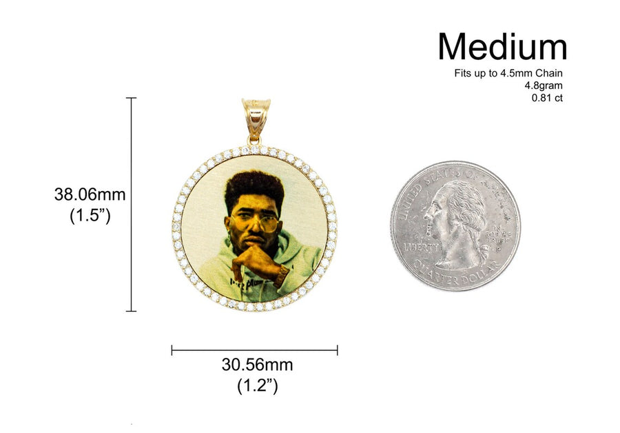 Photo Pendant | Lightweight Round Design with Natural Diamonds • With Size Options • 14K Solid Gold