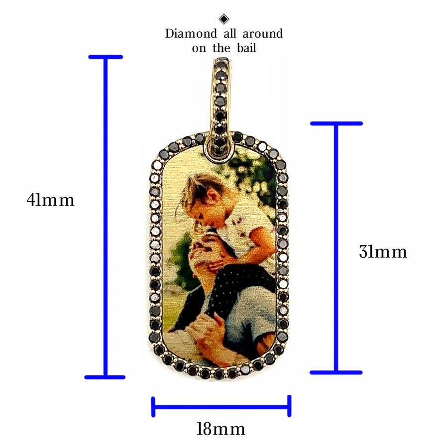 Photo Pendant | Dog Tag with Natural Diamonds • 10K, 14K and Color Options