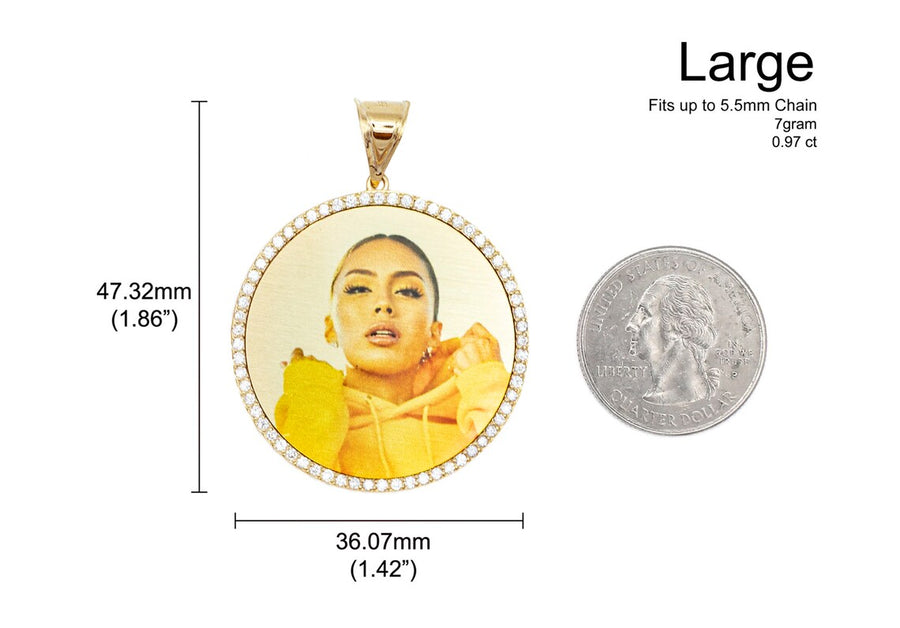 Photo Pendant | Lightweight Round Design with Natural Diamonds • With Size Options • 14K Solid Gold