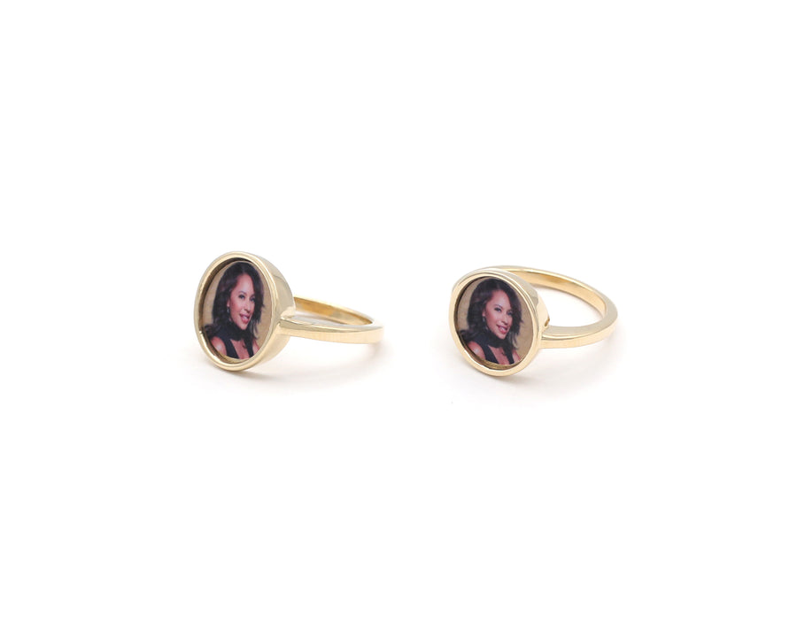 Photo Ring | Simple Round Design • 10K, 14K, 18K, Silver & Color Options