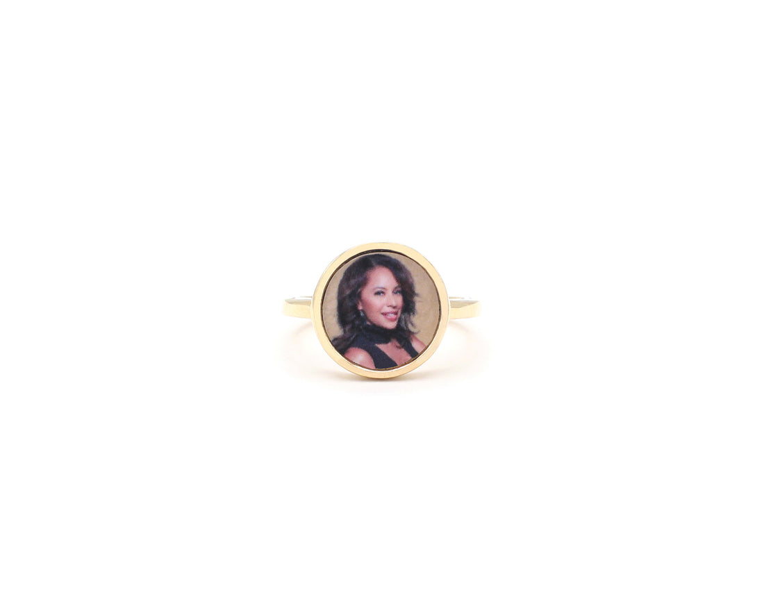 Photo Ring | Simple Round Design • 10K, 14K, 18K, Silver & Color Options