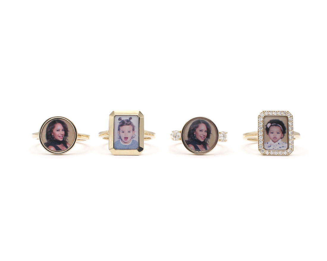 Photo Ring | Simple Round Design • 10K, 14K, 18K, Silver & Color Options