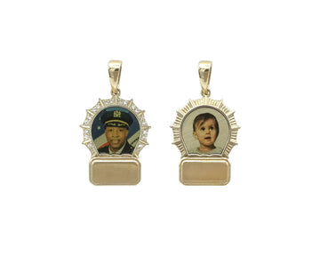 Photo Pendant | NYPD Badge Shape Design • 14K Solid Gold • Diamonds Optional