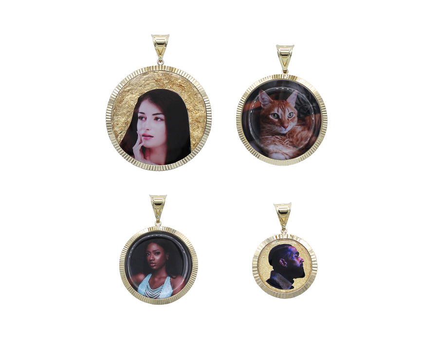 Photo Pendant | Fluted Bezel Design • Lightweight • 14K Solid Gold