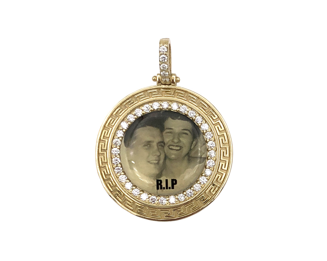 Photo Pendant | Designed Rim with Natural Diamonds (with 10K, 14K & Color Options)