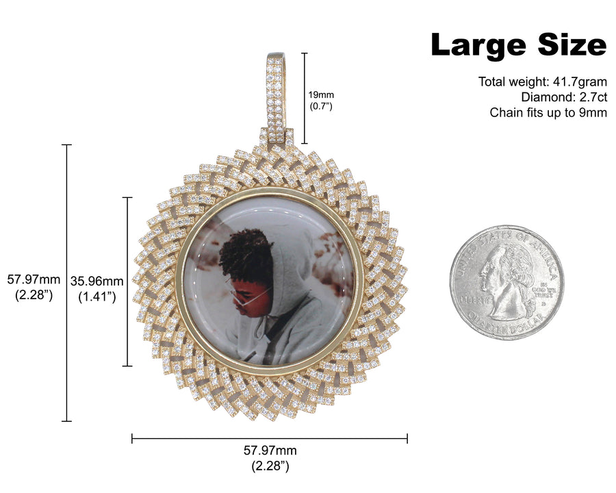 Photo Pendant | Spiral Flower Design • With Natural Diamonds • Size Options • 14K Solid Gold