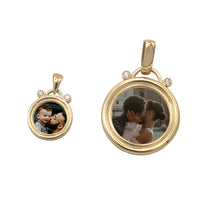 Photo Pendant | Unique Thick Circle Design with Two Natural Diamonds • With Size & Color Options • 14k Solid Gold