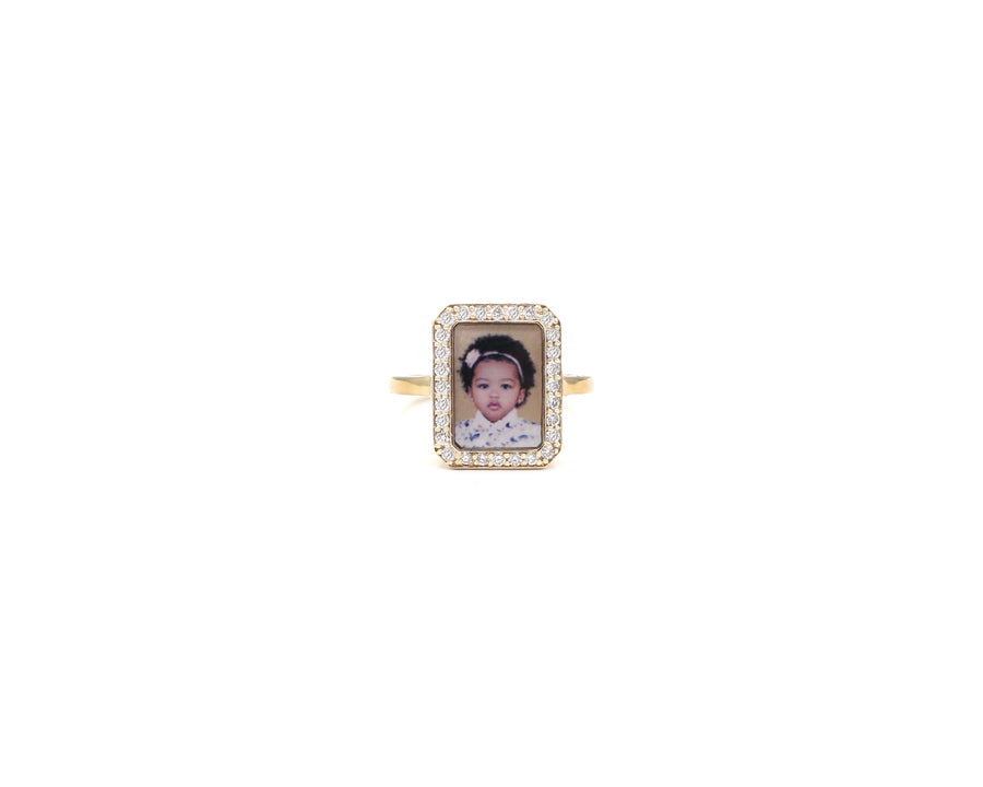 Photo Ring | Rectangular Design with Natural Diamonds • 10K, 14K, 18K & Color Options