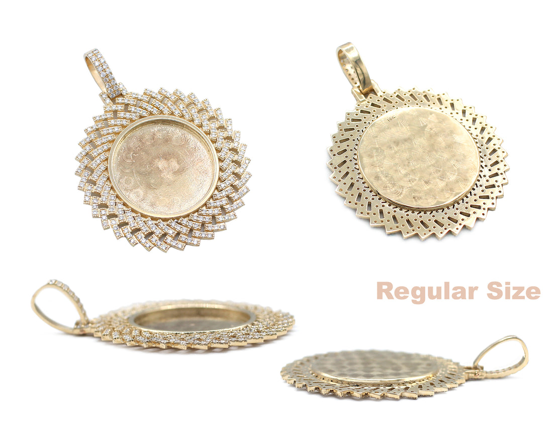 Photo Pendant | Spiral Flower Design • With Natural Diamonds • Size Options • 14K Solid Gold