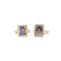 Photo Ring | Simple Rectangular Design • 10K, 14K, 18K, Silver & Color Options