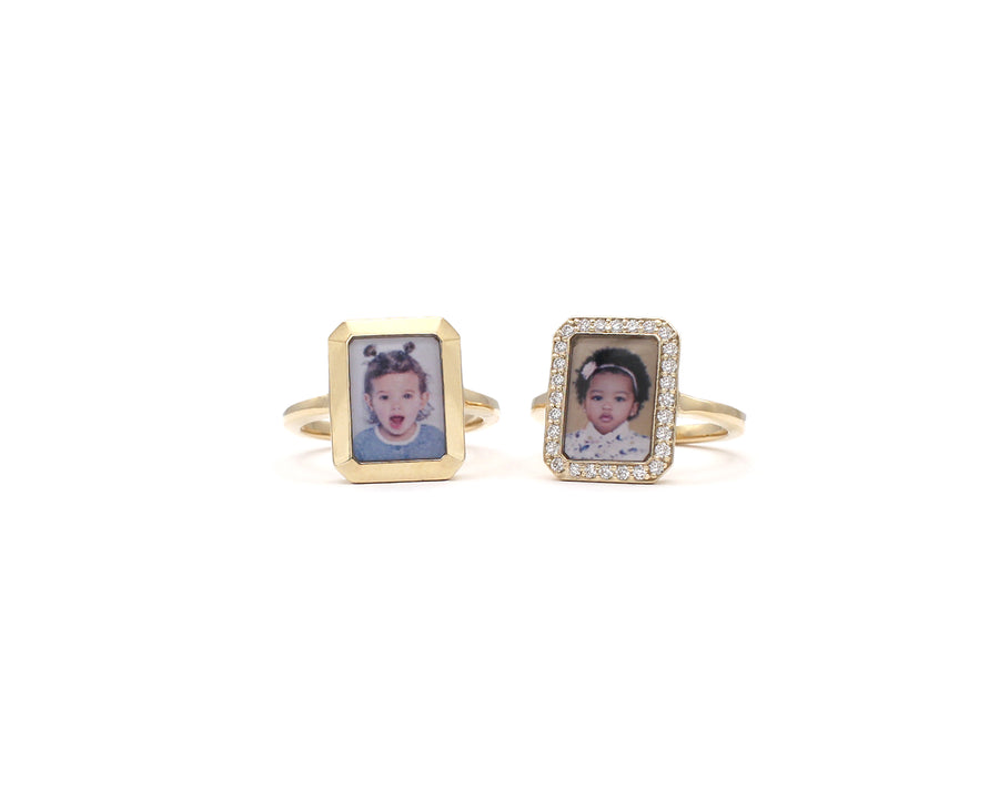 Photo Ring | Simple Rectangular Design • 10K, 14K, 18K, Silver & Color Options